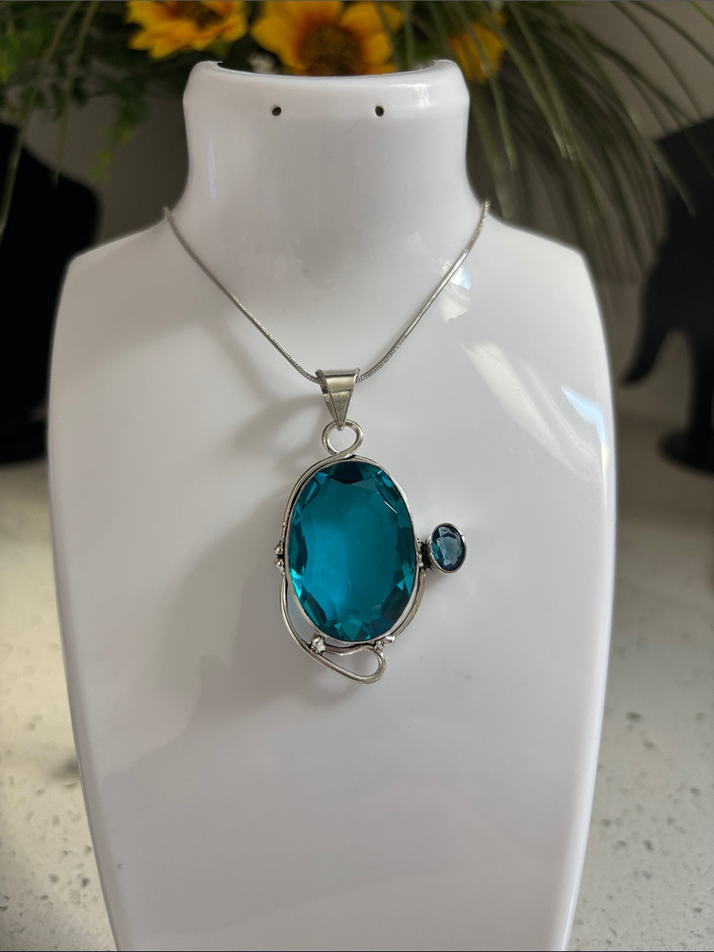 Blue Topaz Gemstone Ethnic Handmade Pendant Necklace